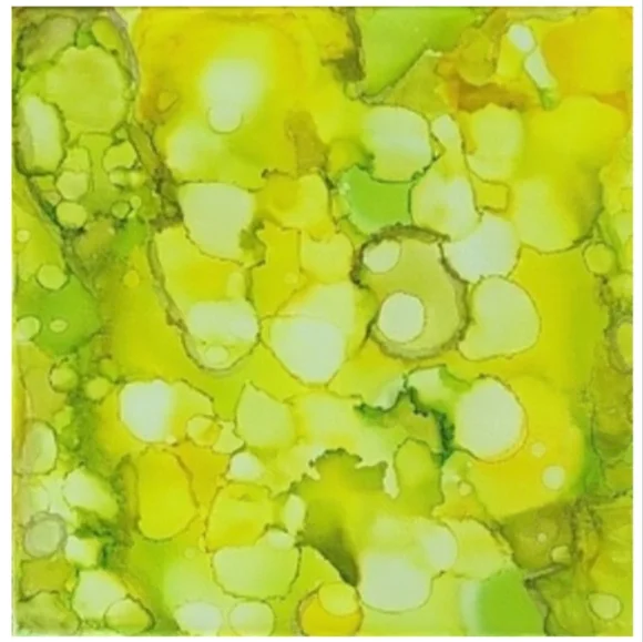 Hand Crafted Yellow and Green Abstract Design 12 x 12 Inches Canvas Painting - Picture 2 of 4